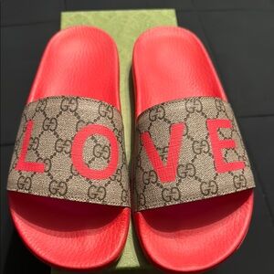 Gucci Red Monogram Love Slides